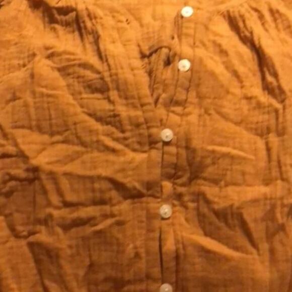 Universal Thread Mustard Gold Balloon Sleeve Gauze Dress Midi Tie Waist Henley - Picture 5 of 5